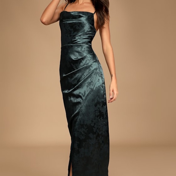 Lulus Under The Moonlight Emerald Green Satin Jacquard Maxi Dress - Size XXS - Picture 1 of 1